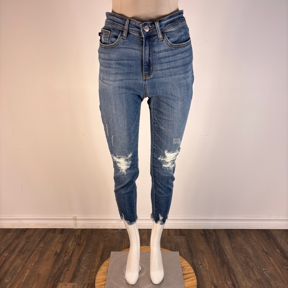 ❤️ Judy Blue Ripped Skinnies Y2K Streetwear Aesthetic Raw Frayed Hem 7